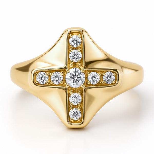 Cross Shaped Ring in Gold with Diamonds