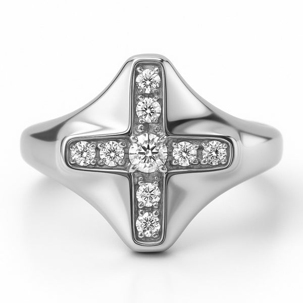 Cross Shaped Ring in Gold with Diamonds