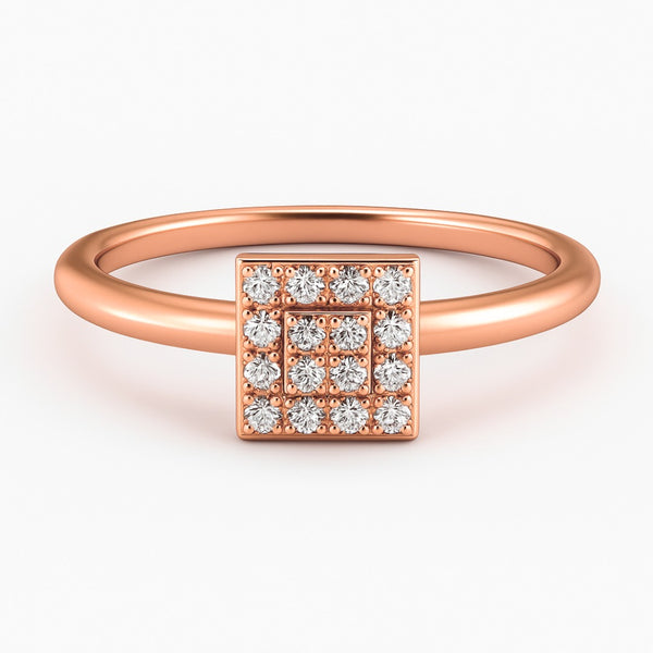 Square Shape Ring in Gold with Diamonds
