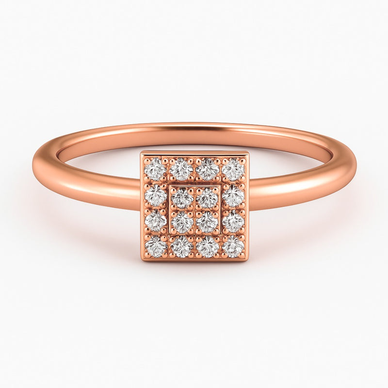 Square Shape Ring in Gold with Diamonds