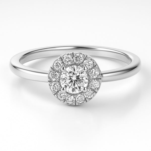 Round Shape Halo Style Ring in Gold with Diamonds