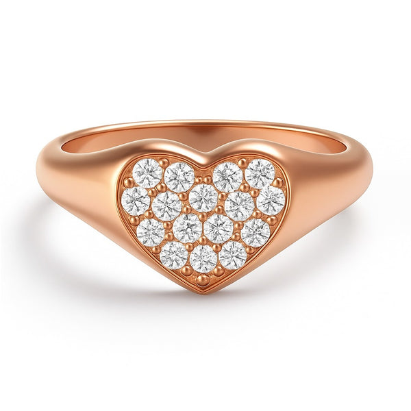 Heart Signet Ring in Gold with Diamonds