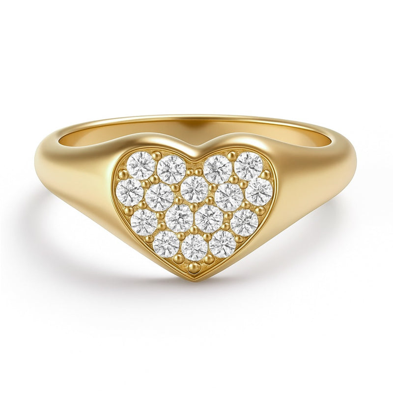 Heart Signet Ring in Gold with Diamonds