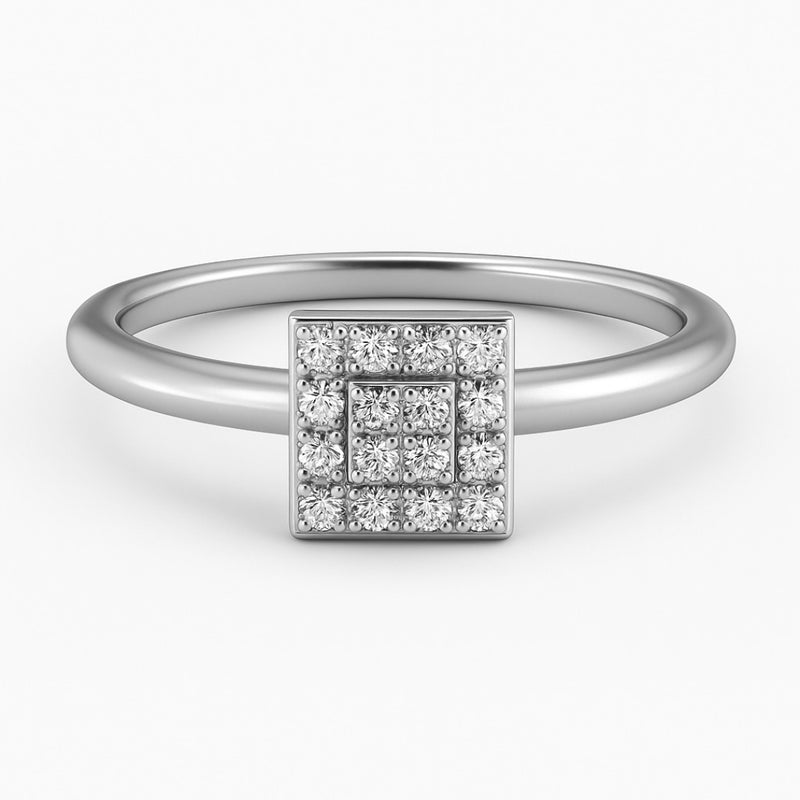 Square Shape Ring in Gold with Diamonds