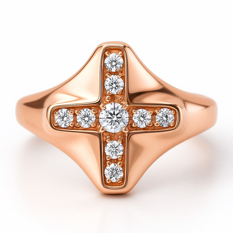Cross Shaped Ring in Gold with Diamonds