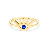 Eye-shaped blue sapphire ring in gold with diamonds