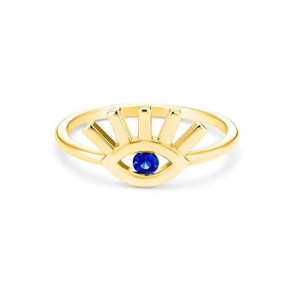 Eye-shaped blue sapphire ring in gold with diamonds