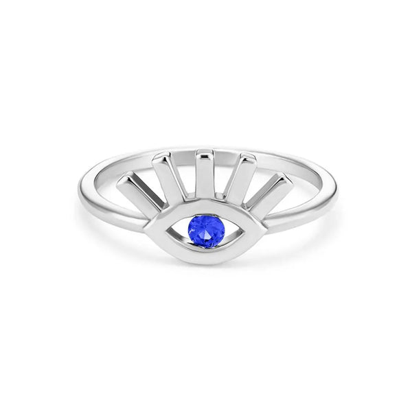 Eye-shaped blue sapphire ring in gold with diamonds
