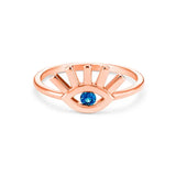 Eye-shaped blue sapphire ring in gold with diamonds