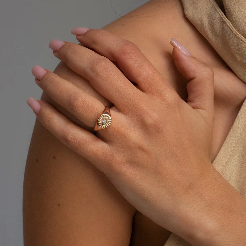 Evil Eye Signet Ring in Gold with Diamonds