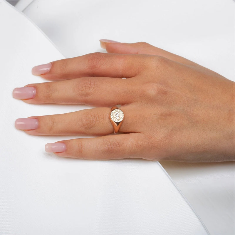 Evil Eye Signet Ring in Gold with Diamonds