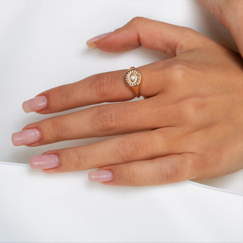 Evil Eye Signet Ring in Gold with Diamonds