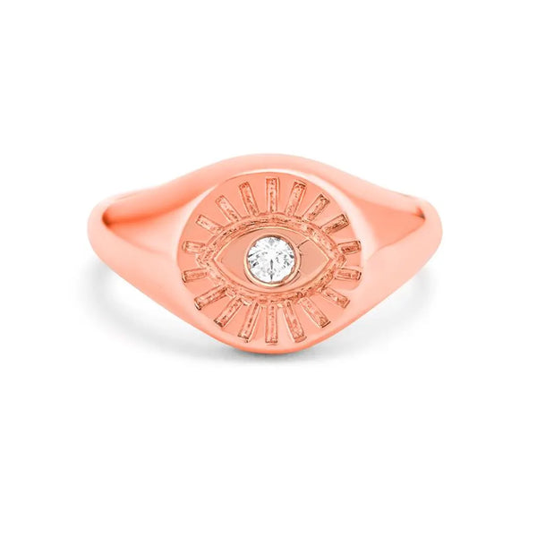 Evil Eye Signet Ring in Gold with Diamonds