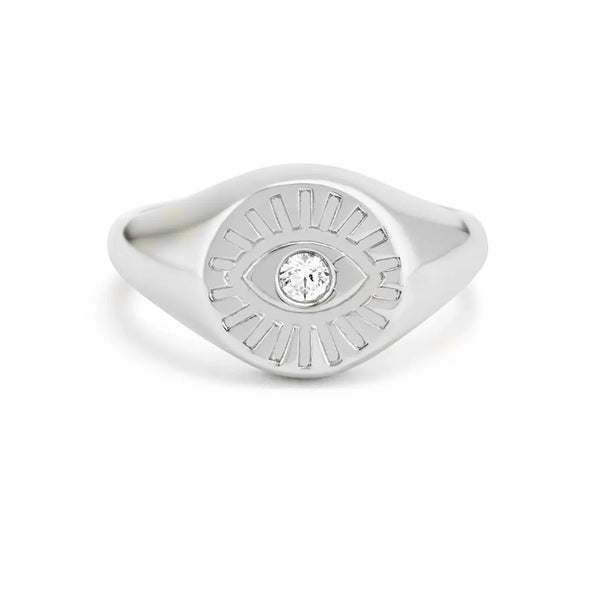 Evil Eye Signet Ring in Gold with Diamonds