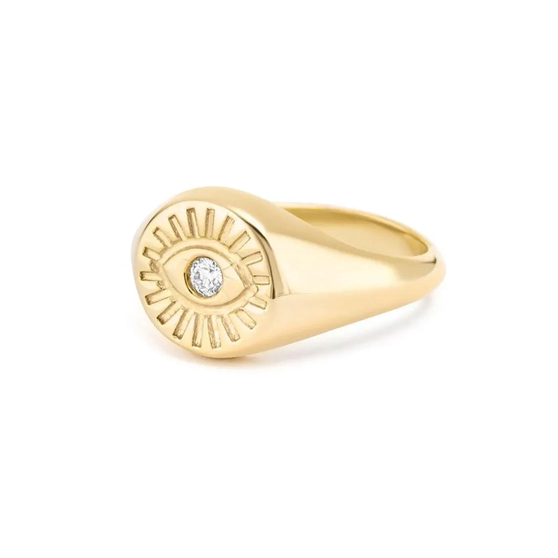 Evil Eye Signet Ring in Gold with Diamonds