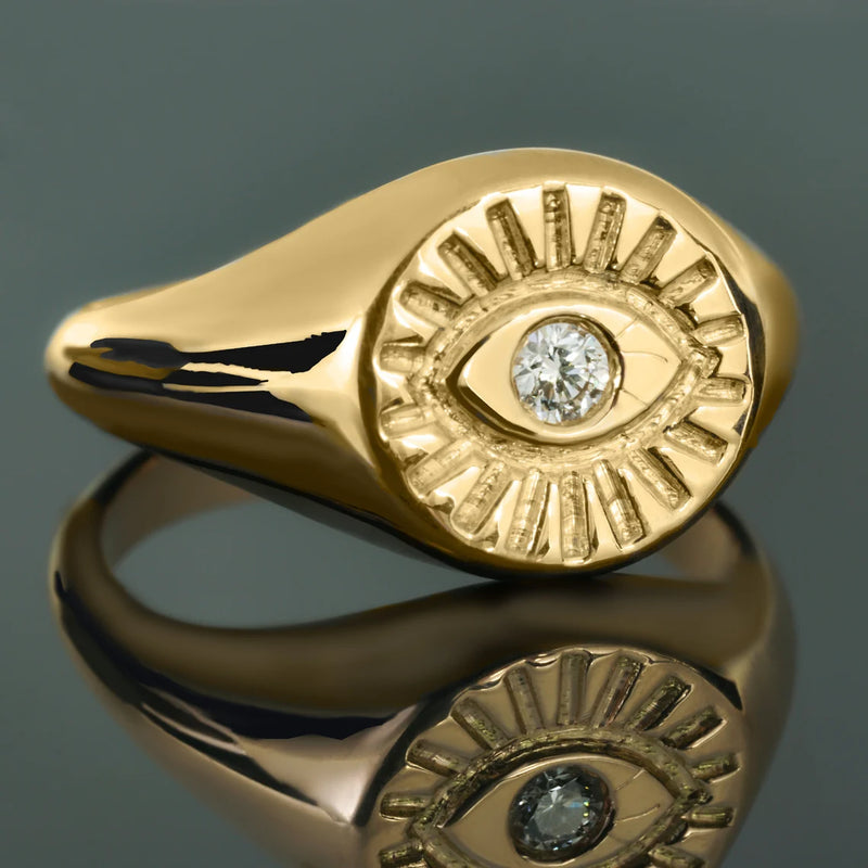 Evil Eye Signet Ring in Gold with Diamonds