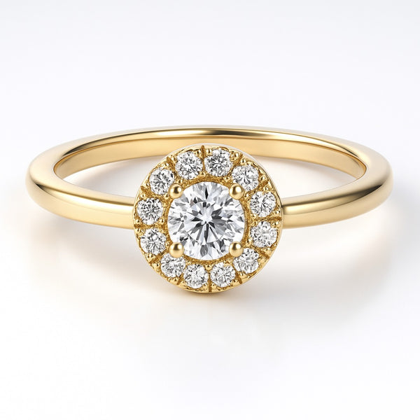 Round Shape Halo Style Ring in Gold with Diamonds