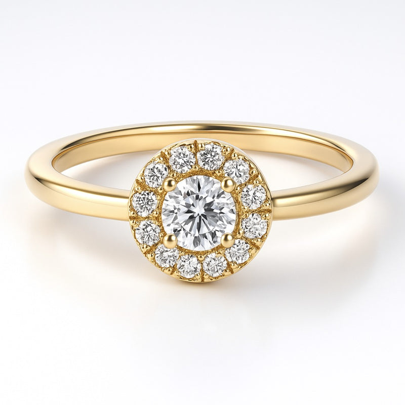 Round Shape Halo Style Ring in Gold with Diamonds