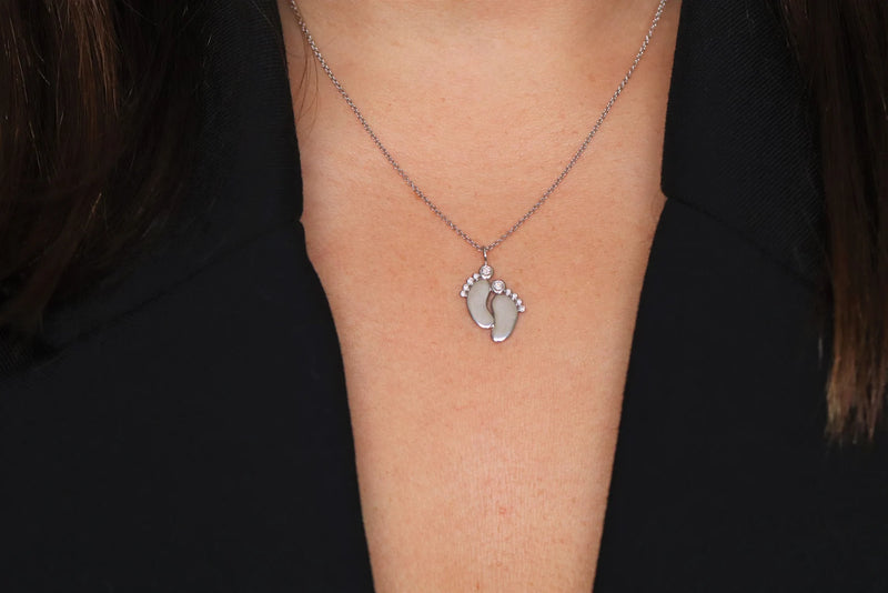 Tiny Baby Feet Necklace in Gold with Diamonds