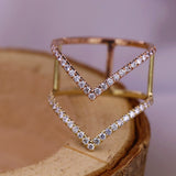V Shape Ring in Gold with Diamonds