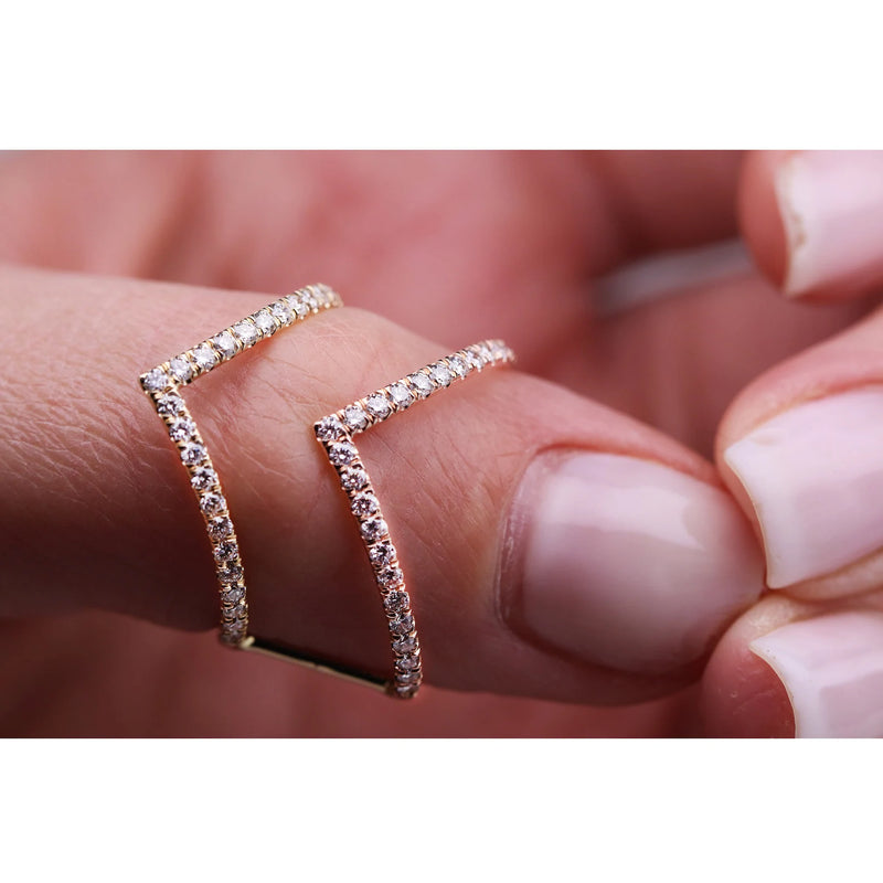 V Shape Ring in Gold with Diamonds