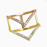 V Shape Ring in Gold with Diamonds