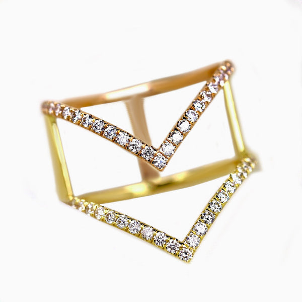 V Shape Ring in Gold with Diamonds