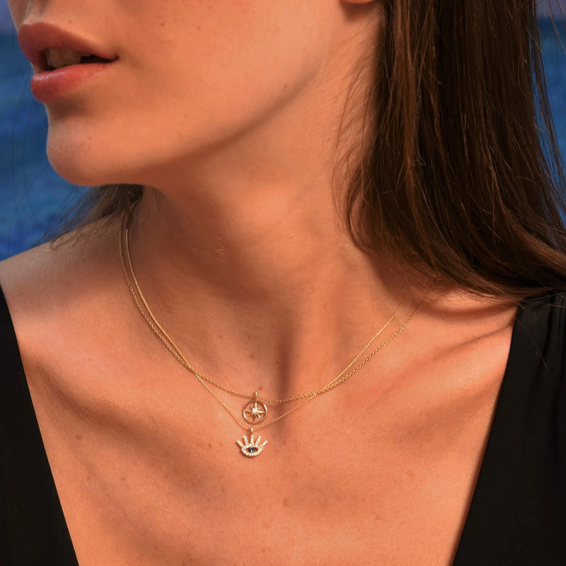 Compass Shape Necklace in Gold with Diamonds