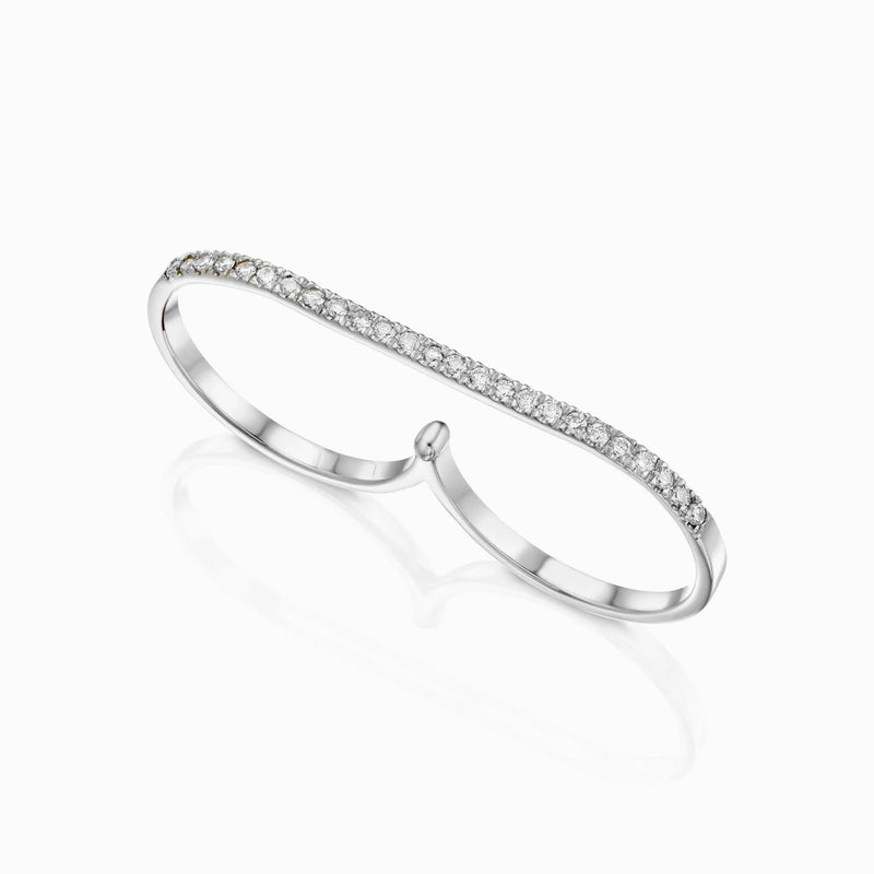 Two Finger Ring in gold with diamonds
