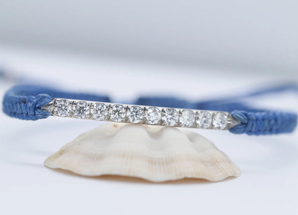 String Macrame Wax Cord Bracelet in Gold with Diamond
