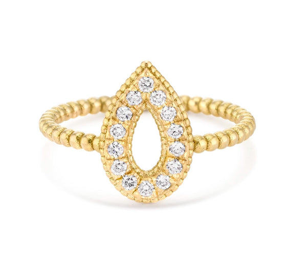 Pear Shape Vintage Design Ring in Gold with Diamonds