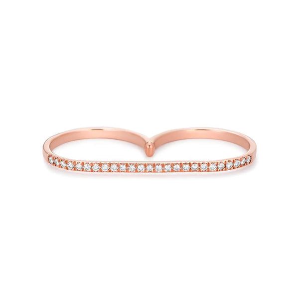 Two Finger Ring in gold with diamonds