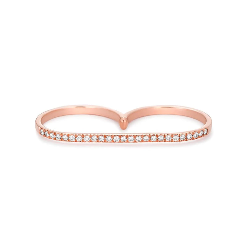 Two Finger Ring in gold with diamonds
