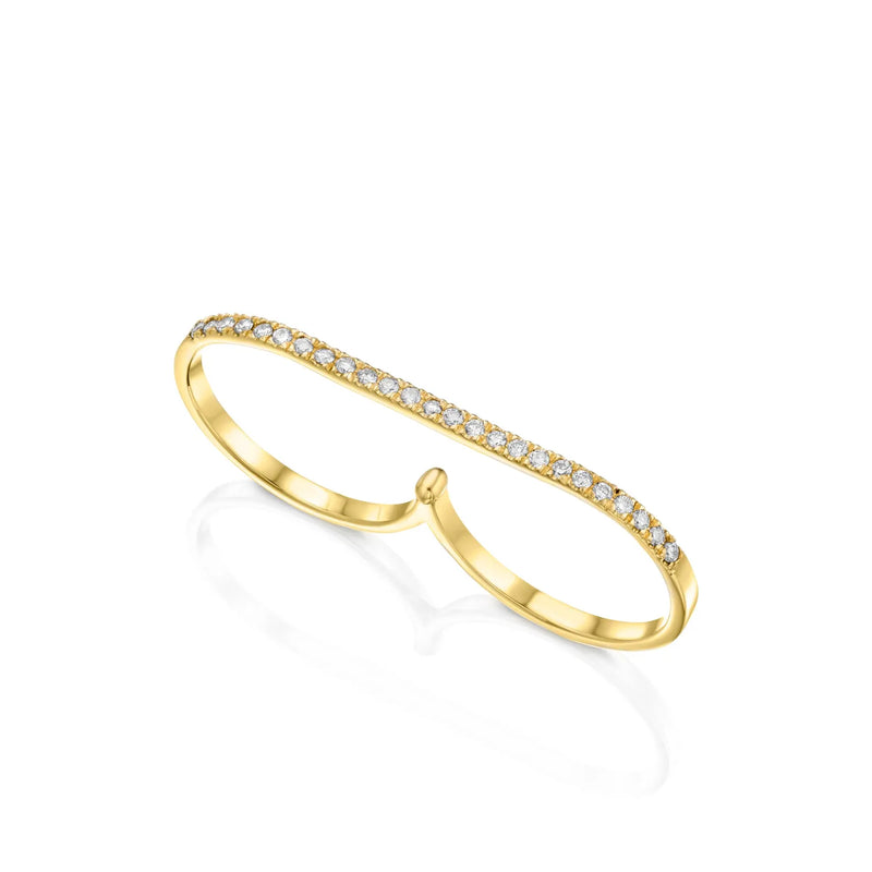 Two Finger Ring in gold with diamonds