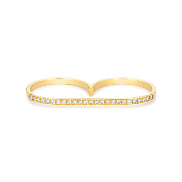 Two Finger Ring in gold with diamonds