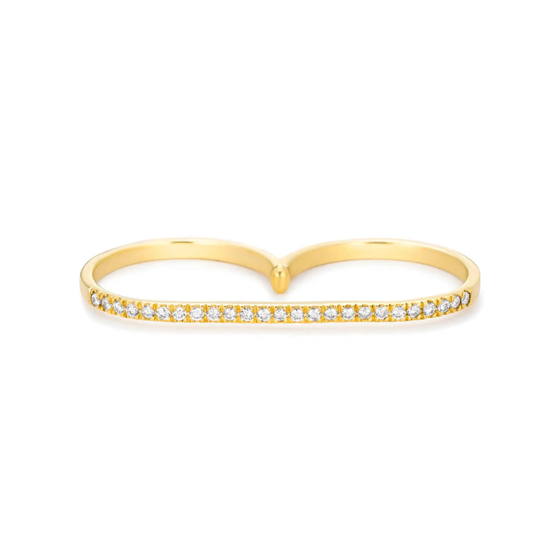 Two Finger Ring in gold with diamonds