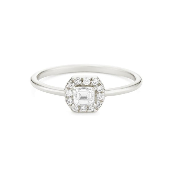 Emerald Shape Ring in Gold with Diamonds