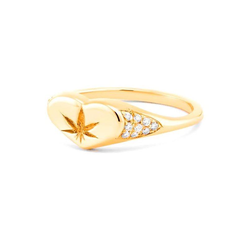Heart Leaf Ring in Gold with Diamonds