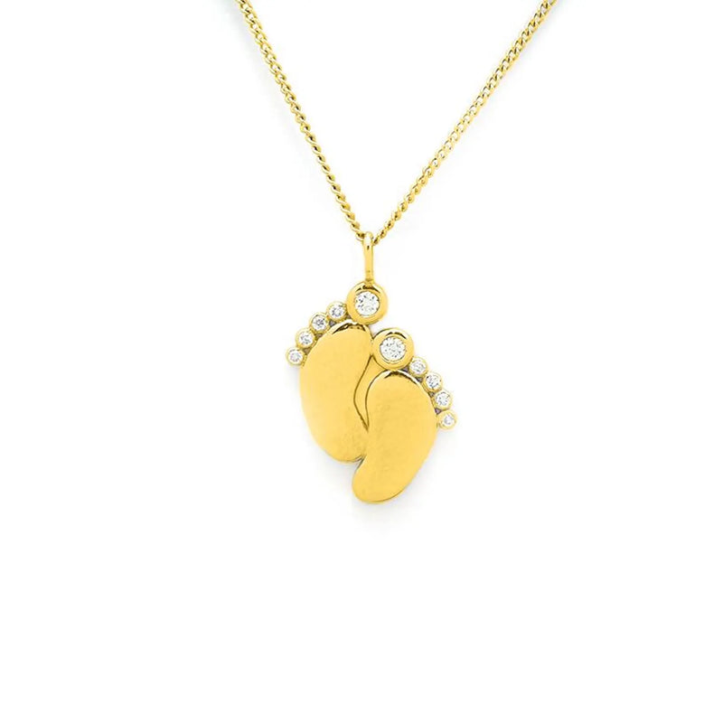 Tiny Baby Feet Necklace in Gold with Diamonds