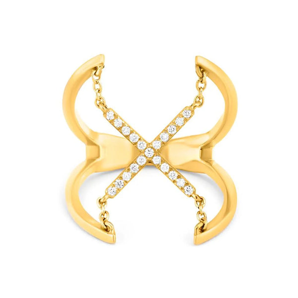 Cross Ring in gold with diamonds