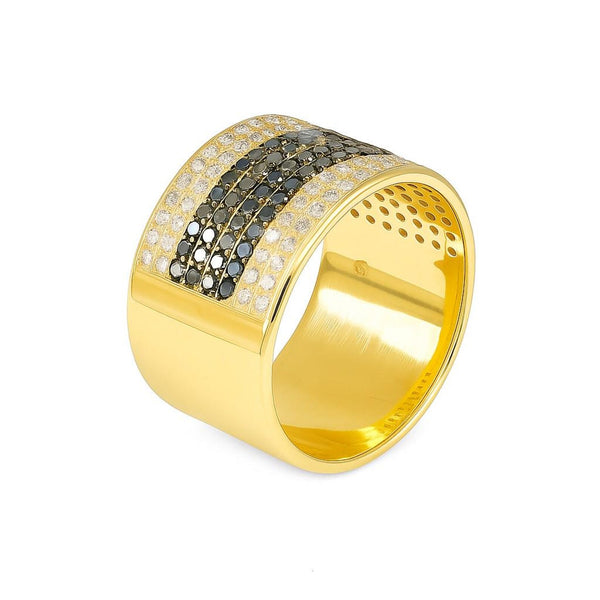 Unisex Black & White Ring in gold with diamonds