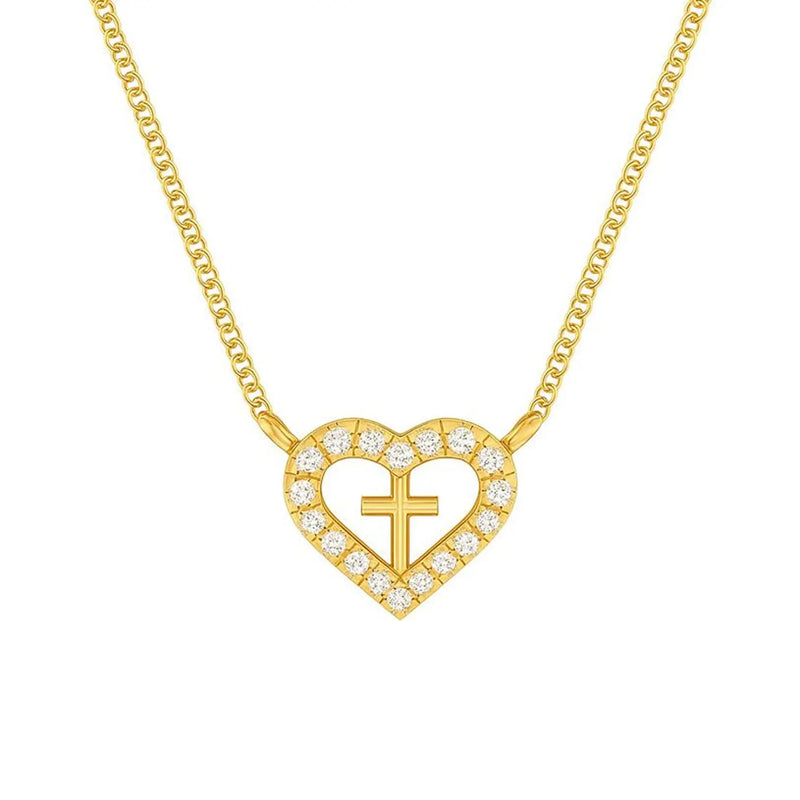Heart Cross Pendant in Gold with Diamonds