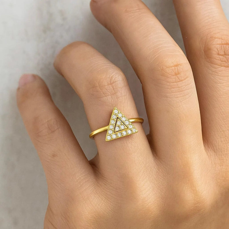Triangular Shape Ring in Gold with Diamonds
