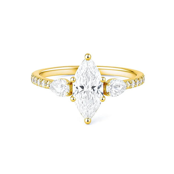 Marquise & 2 Pear shape Natural | Lab Grown Diamond Ring in Gold
