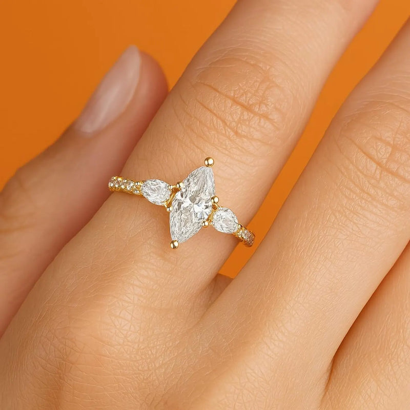 Marquise & 2 Pear shape Natural | Lab Grown Diamond Ring in Gold