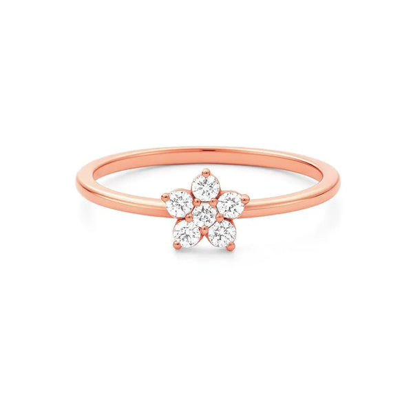 Minimalist Flower Shape Ring in Gold with Diamonds