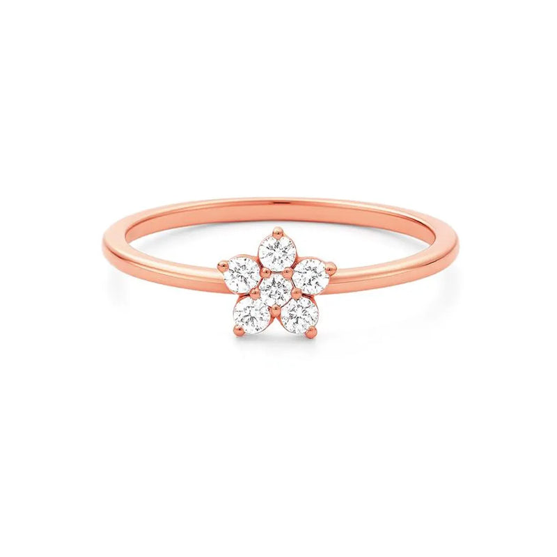 Minimalist Flower Shape Ring in Gold with Diamonds