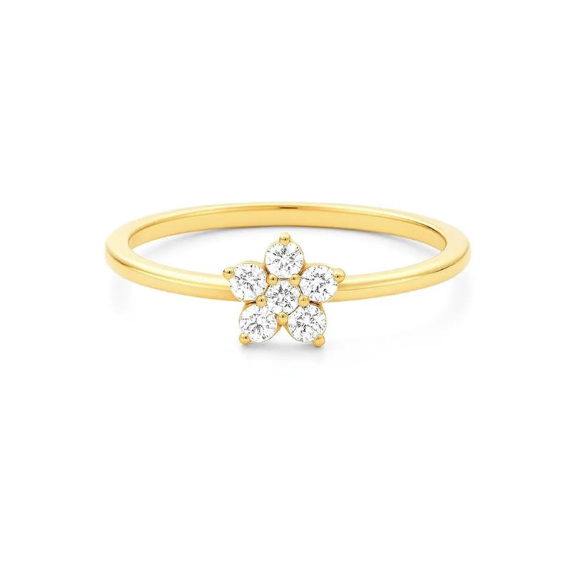 Minimalist Flower Shape Ring in Gold with Diamonds