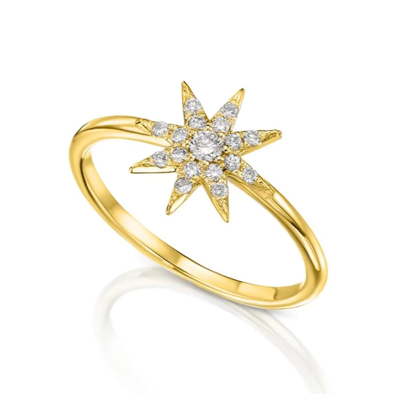 Star Shape Ring in Gold with Diamonds